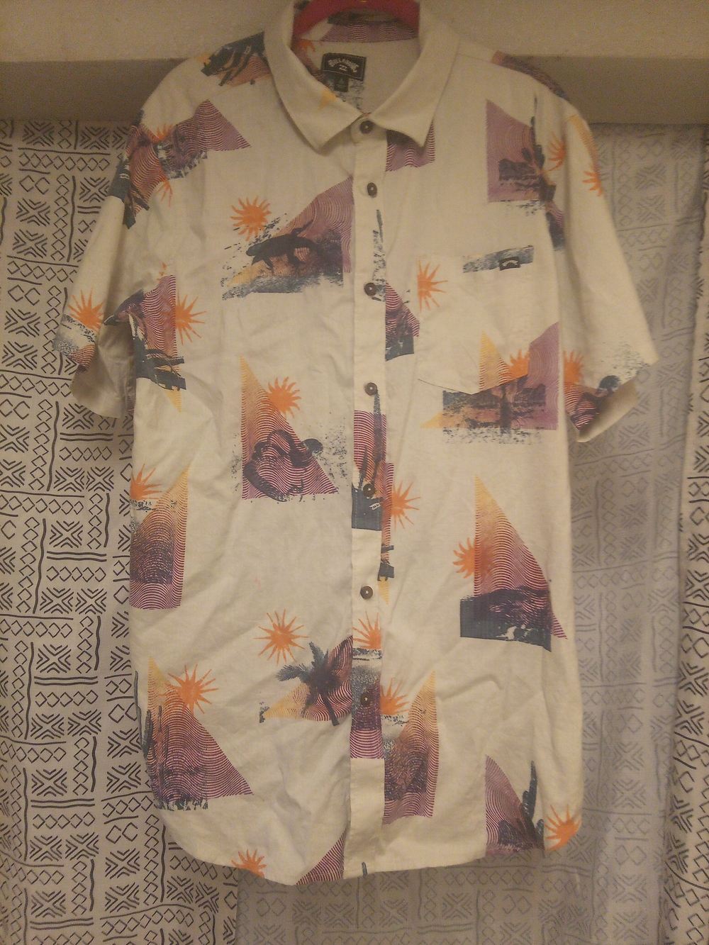 Billabong Cream Short-Sleeve Tropical Print Button-Up Shirt